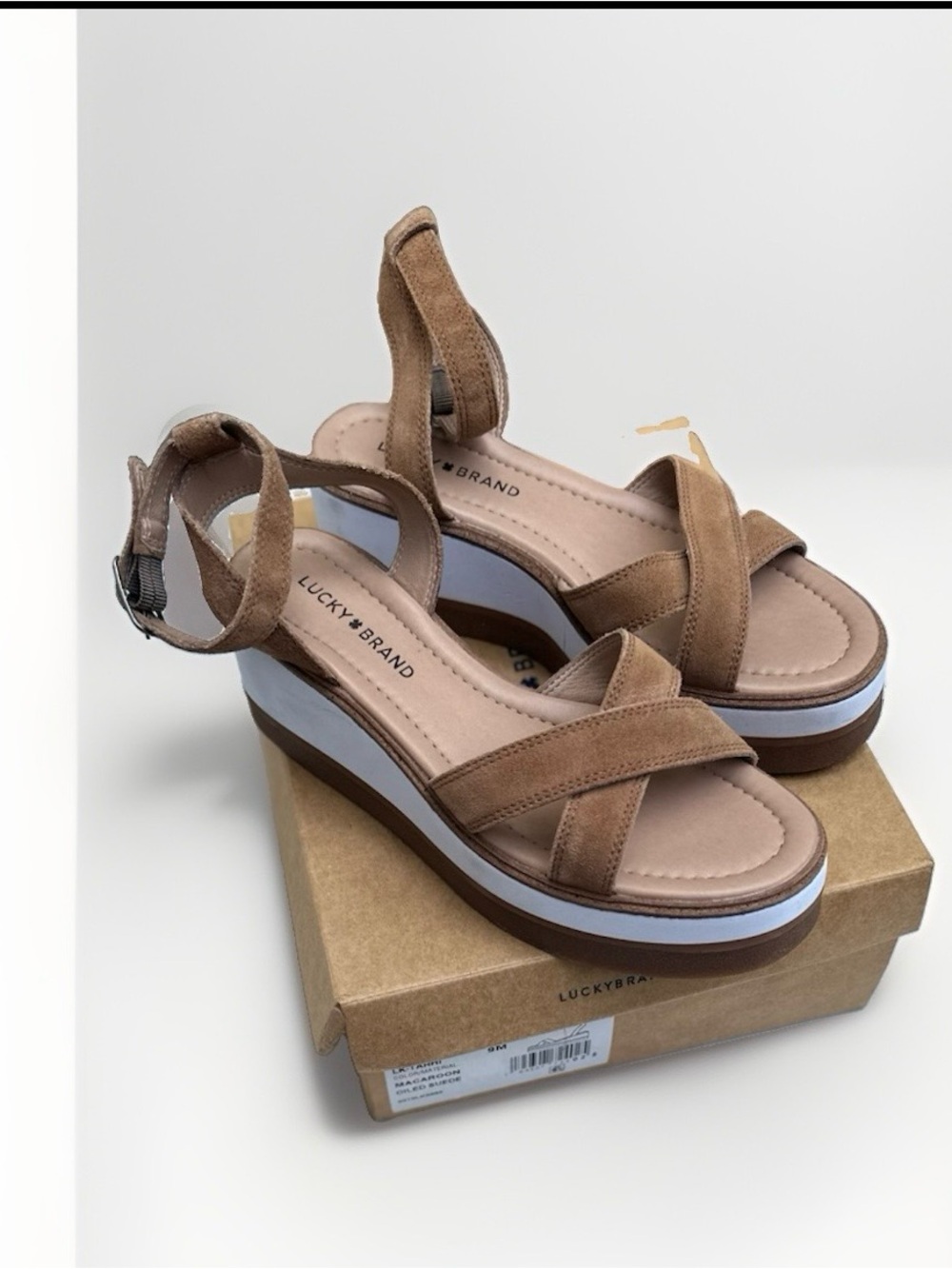 Lucky Brand Tahri Macaroon Oiled Suede Platform Wedge Sandals Womens 9M New